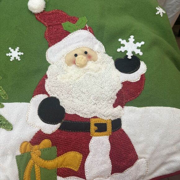 Prima Christmas Tree Skirt 48" Santa Claus Snowflakes Felt Round Green Red - Picture 3 of 5